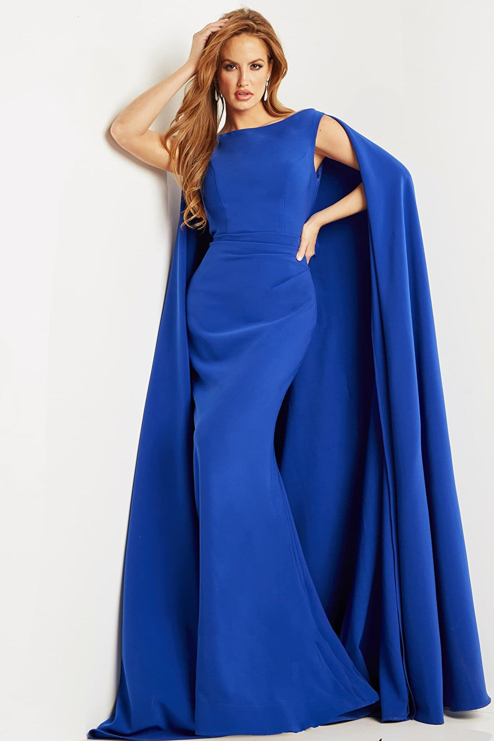 Designer Sky Blue Net Embllished Cape Gown – Simaaya